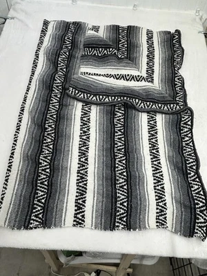 Southwest Throw Blanket black/white/gray stripe 60" x 41" warm heavy - Image 1 of 3