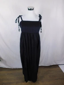 Maxi abito donna corpetto smocked grande nero cravatta spalline tasche prendisole - Foto 1 di 11