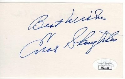 Enos Slaughter Signed Autographed 3X5 Index Card St. Lous Cardinals JSA RR32150 - Image 1 of 2