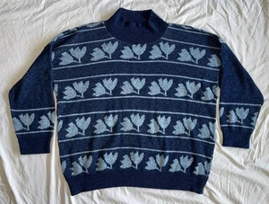 Vintage Bedford Fair Blue Striped Floral Sweater XL - Picture 1 of 6