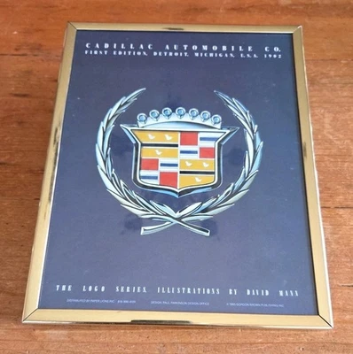 Vtg Cadillac Automobile Co 1985 Framed Logo Sign  David Mann Man Cave Artwork  - Image 1 of 4