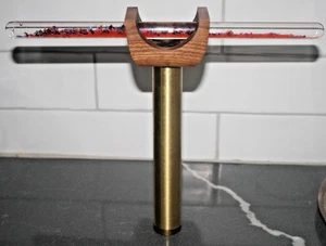 VTG Brass & Wood KALEIDOSCOPE 8" Metal Tube Wood Slide w/Glittering SPACE TUBE - Picture 1 of 15