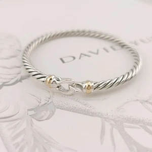 David Yurman Sterling Silver & 14k Gold FLEX 4mm Classic Cable Buckle Bracelet - Picture 1 of 10
