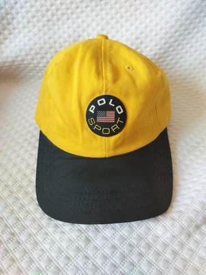 Vtg 90s Polo Sport Ralph Lauren Hat Strapback Spell Out Yellow Nylon Cap Cookie - Image 1 of 4