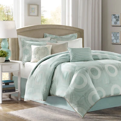 Madison Park  7 Piece Geometric Printed Embroidery Comforter Set Queen King Size - Image 1 of 3
