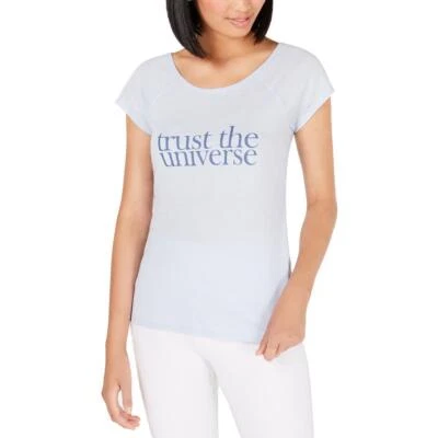 (NUEVO CON ETIQUETAS) Camiseta gráfica para mujer Ideology "Trust The Universe", azul aleteo talla S Foto 1 de 4