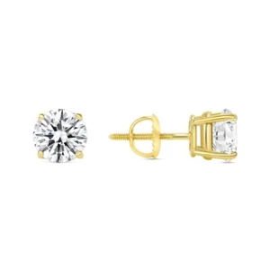 2Ct Round CVD IGI Lab Grown Diamond 14k Yellow Gold Stud Earrings Screw Back - Picture 1 of 14