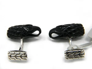 John Hardy Mens Legends Eagle Silver Head Cufflinks with Black Onyx NWT - Picture 1 of 6