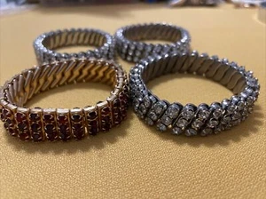 Vintage Clear Or Red Rhinestone Expansion Bracelet Lot Signed One Unsigned Three - Picture 1 of 8