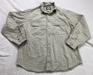 Cabelas Outdoor Gear Button LS Shirt Mens XL Beige Hunt * Rare Tag Typo * READ - Picture 1 of 10