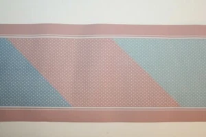 Pastel Pink Blue Country American Little Dots Bathroom Vtg Wallpaper Wall Border - Picture 1 of 10
