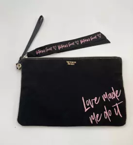 Borsa trucco Victoria's Secret tela 11"x8" manico passante con cerniera ricamo rosa - Foto 1 di 7