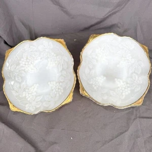 TWO RARE GORGEOUS Vintage Anchor Hocking Grapes Milk Glass plate Gold Rim 24B - Picture 1 of 15