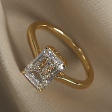 Diamond Ring IGI Certified VS1 F 3ct Emerald Lab created 14K Yellow Gold
