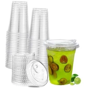 Clear Plastic Cups with Strawless Sip Lids, Disposable Plastic Coffee 12 oz 25 - Picture 1 of 7