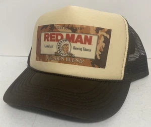 Red Man Hat Trucker Hat Vintage Snapback Brown Tan Golden Chewing Tobacco Cap - Bild 1 von 3