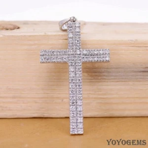 Moissanite Cross Wedding Pendant 2 Carat Round Cut F/VVS1 Solid 14K White Gold - Picture 1 of 10
