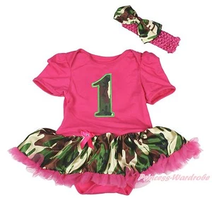 Birthday Camouflage 1ST Hot Pink Bodysuit Baby Dress Girls Skirt Outfit NB-18M - Picture 1 of 1