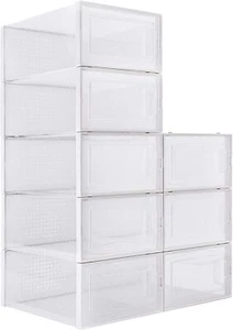 8 Packs Foldable Stackable Plastic Shoe Box Storage Organizer Transparent Case - Picture 1 of 6
