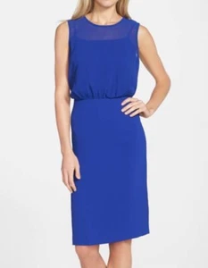 Andrew Marc Womens Aegean Blue Chiffon Overlay Sheath Dress Size 4 Blouson $148 - Picture 1 of 6
