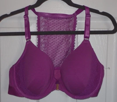 New Lane Bryant Cacique Bra 38D Purple Front Close Lightly Lined Cotton T-Shirt - Image 1 of 4