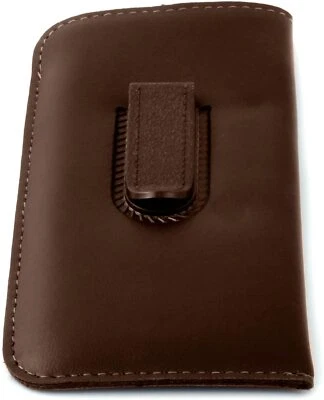 CALABRIA Mens Soft Slip-in Eyeglass Case w/Plastic Clip Medium Sized in Brown