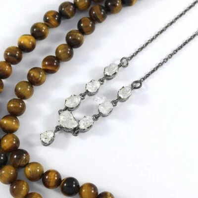 Naturale Polki Diamante Ossidi Collana 925 Argento Sterling Gioielli Regalo - Immagine 1 di 3