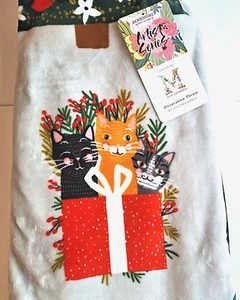 Berkshire Artist Christmas Tree Black Tabby Cats 60 x 70" Gray Throw Blanket NWT - Picture 1 of 6