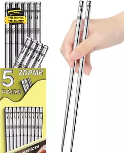 Stainless Steel Chopsticks - 5 Pairs Reusable Metal Chopsticks Dishwasher Safe, - Picture 1 of 6