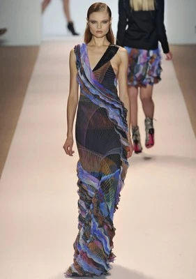 MATTHEW WILLIAMSON Silk Print Bead Embellished Ruffle Open Back Dress Gown UK8 4 - Image 1 of 4