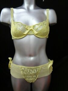 Victorias Secret Designer Collection BRA SET  Yellow Lace UP Thong NWT 36B/LG