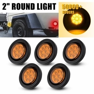 5PCS 2" Amber Round 9LED Side Marker Clearance Lights with Grommet and Pigtail O - Picture 1 of 10