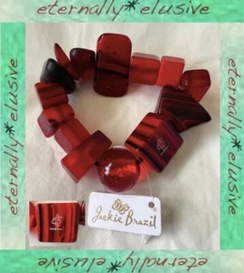 SOBRAL Signed Vintage JACKIE BRAZIL Red Mix Indiana Elasticated Stretch Bracelet - Picture 1 of 9