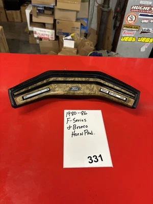 80-86 Ford F150 Bronco DARK WOODGRAIN HORN PAD w Cruise Control USED OEM #331 - Image 1 of 4
