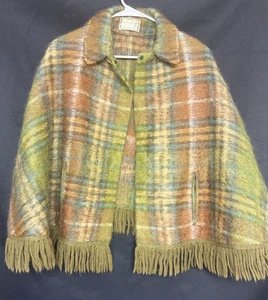 70s Vintage Andrew Steward Plaid Mohair/Wool Cape Sweater Poncho Sz O/S - Picture 1 of 10
