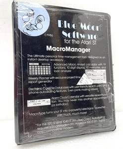 NEW SEALED BLUE MOON MACRO MANAGER SOFTWARE ATARI ST 1986 DISK BINDER MANUAL - Picture 1 of 6