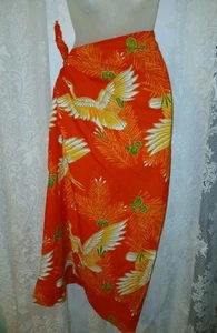 Vintage 80s Hawaiian Golden Crane Bird Orange Sarong Wrap Skirt S Beach TIKI - Picture 1 of 7