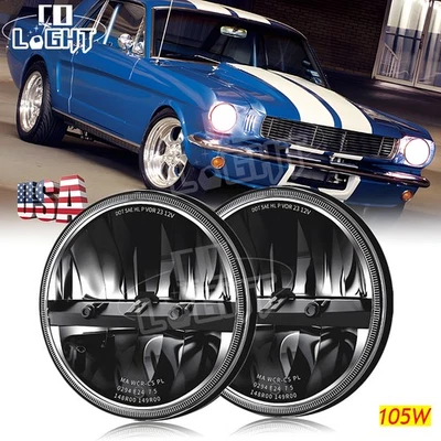 Par de faros LED redondos 105W negros 7 pulgadas haz alto-bajo para Ford Mustang Bronco Foto 1 de 4