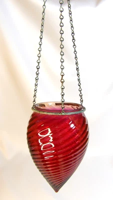 Antique Victorian Style Cranberry Art Glass Hanging Vase 6" - Image 1 of 4