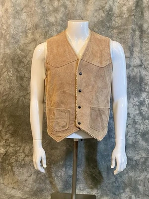Chaleco de Colección Años 70/80 Gamuza Cuero Frontal a Presión Forro Sherpa Western Hippie Hombres M/L Foto 1 de 4