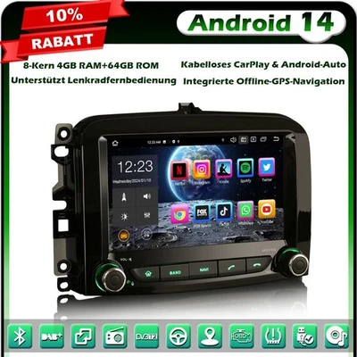 8-Kern 64GB Android 14 GPS Autoradio Navi für Fiat 500L Bluetooth 5.0 DAB+4G DTV - Bild 1 von 4