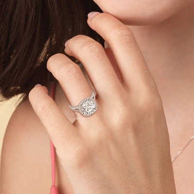 3.70 Ct Cushion Cut Diamond Ring Certified IGI Lab Created 14K White Gold E F VS - Image 1 of 4