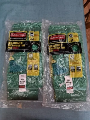 2 Rubbermaid коммерческий максимизатор трубка из микрофибры швабра головка заправка #24 зеленый - Изображение 1 из 4