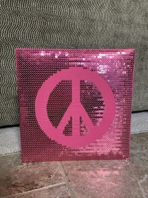 Arte de pared con letrero de paz de lentejuelas rosa para niñas brillante decoración de dormitorio de 10 pulgadas x 10 pulgadas Foto 1 de 4