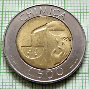 SAN MARINO 1998 500 LIRE, CHEMISTRY - Man and Science, BI-METALLIC UNC - Picture 1 of 6