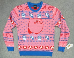 Pull Nintendo Kirby adulte petit tricot rose graphique boîte déjeuner vacances neuf avec étiquette - Photo 1/19