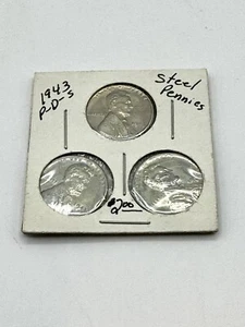 Juego de 3 centavos Lincoln Wheat 1943 P D S acero PDS de colección - Imagen 1 de 2