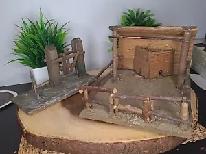 Primitive Antique Handmade Folk Art Wooden BARN With Feeder See Damage M101 - Picture 1 of 19