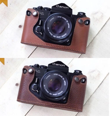 Funda de media cámara de cuero genuino hecha a mano para Canon F-1 Foto 1 de 4