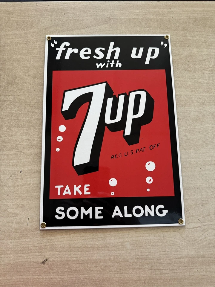 7-UP SODA POP ANDY ROONEY PORCELAIN SIGN 13X9 COLLECTIBLE ADVERTISING GEN STORE - Image 1 of 1